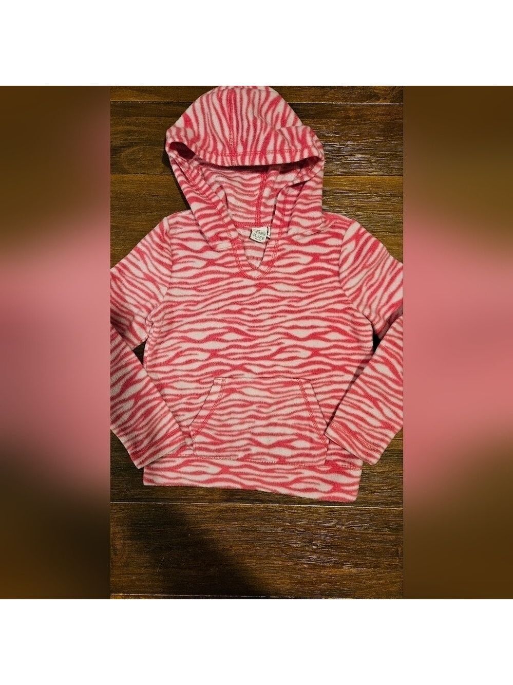 CLEARANCE! 1989 PLACE GIRL'S PULLOVER PINK & WHITE FLEECE HOODIE SIZE SMALL 5/6